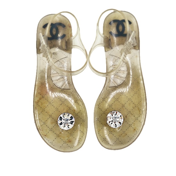CHANEL Shoes - CHANEL |  CC Swarovski Logo PVC Thong Sandals
